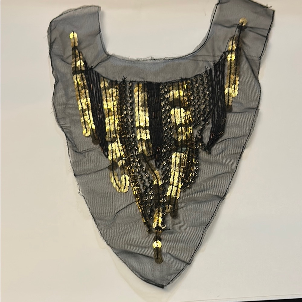 Black and Gold Sequin Embellished Mesh yoke trim